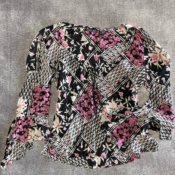 Y2k Floral Patchwork Fairy Embellished Blouse - Picture 1 of 6